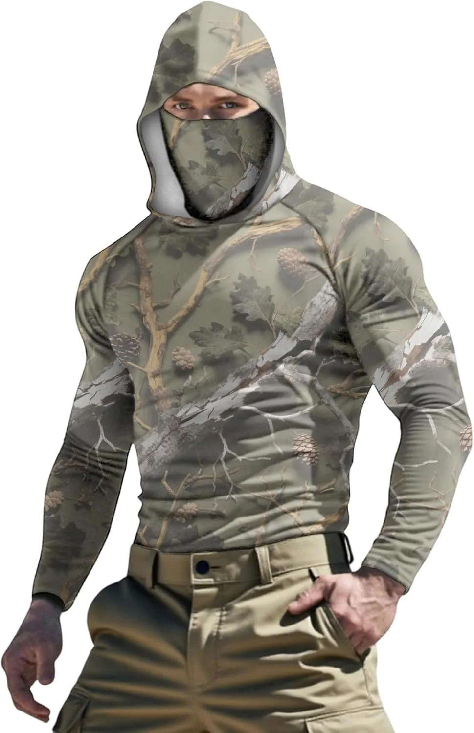 

Длинный рукав для женщин и мужчин, Faux Silk Rayon, защита от солнца, камуфляж, с капюшоном