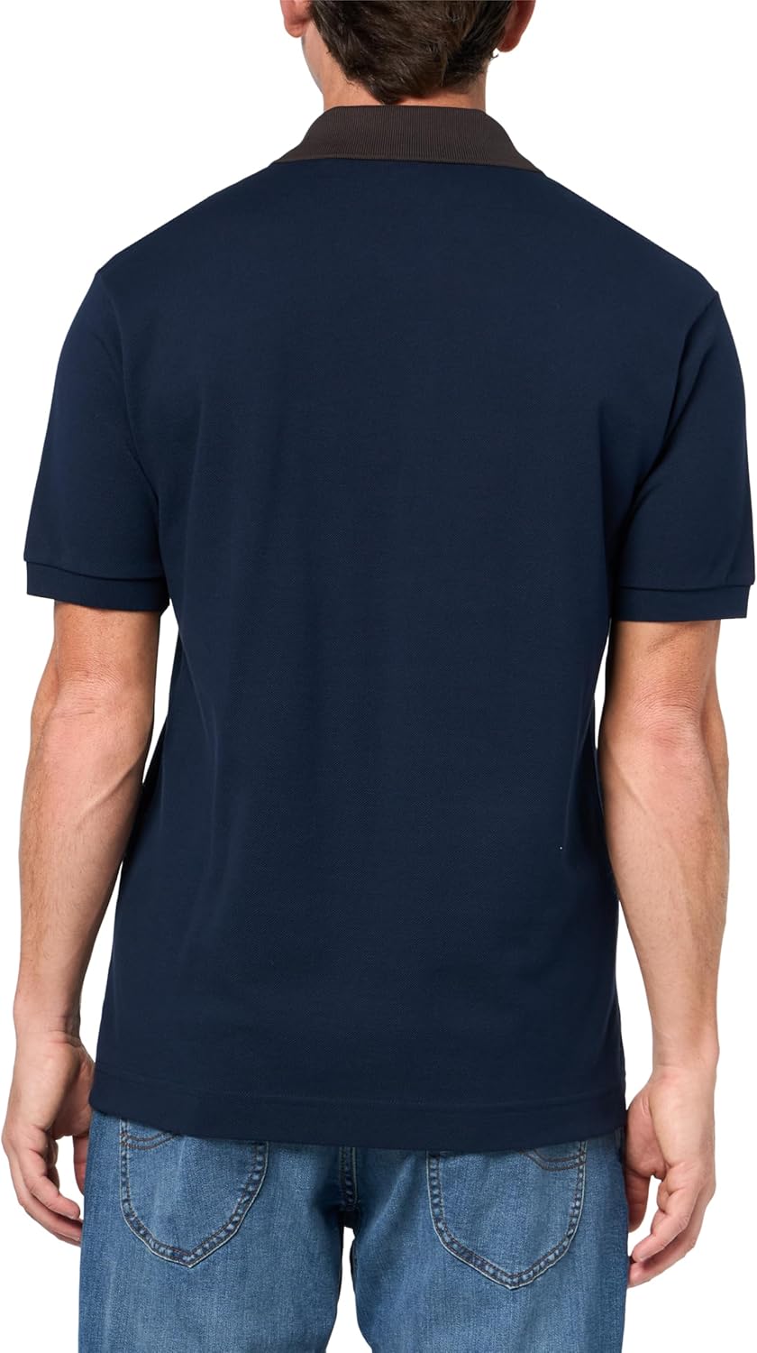 Футболка поло Lacoste, мужская, классическая, с контрастным воротником, Navy Blue/Port — фото 2