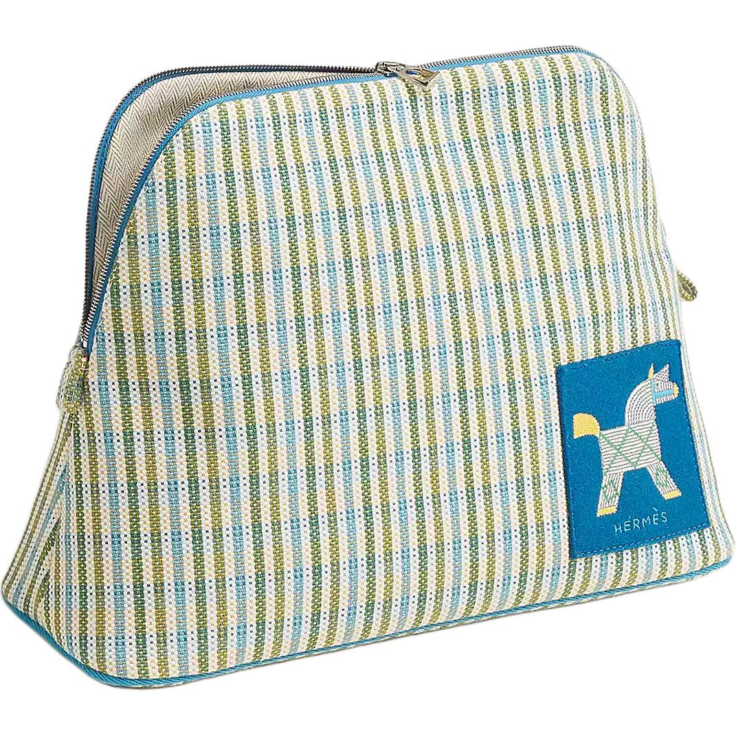 

HERMES Bolide Cotton Travel Storage Bag Unisex Blue
