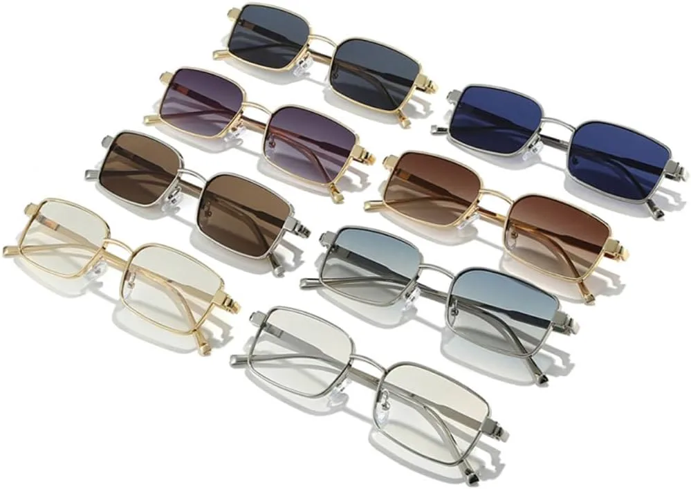 

Металлические прямоугольные женские солнцезащитные очки, модные градиентные очки UV400, мужские очки в стиле «синий чай» и панк HHZZYVY, Silver Green Tea