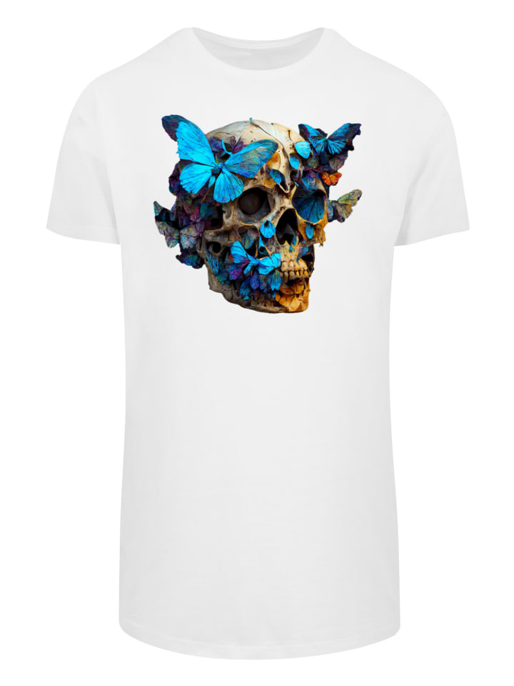 

F4NT4STIC Удлиненная футболка с принтом бабочки и черепа, белая, Белый, F4NT4STIC Удлиненная футболка с принтом бабочки и черепа, белая