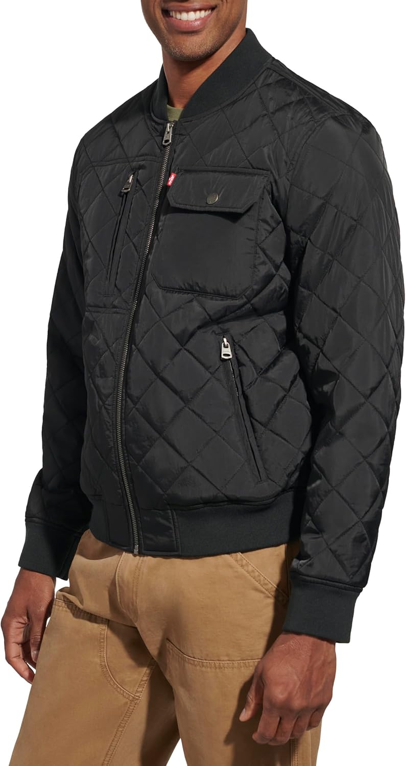 Мужская куртка-бомбер Levi's с ромбовидной стежкой, New Black Dry Touch Nylon — фото 2