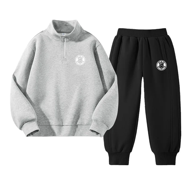 Детская спортивная одежда с воротником стойкой WARRIOR, Light Heather Gray/Shield K-Black/Shield K