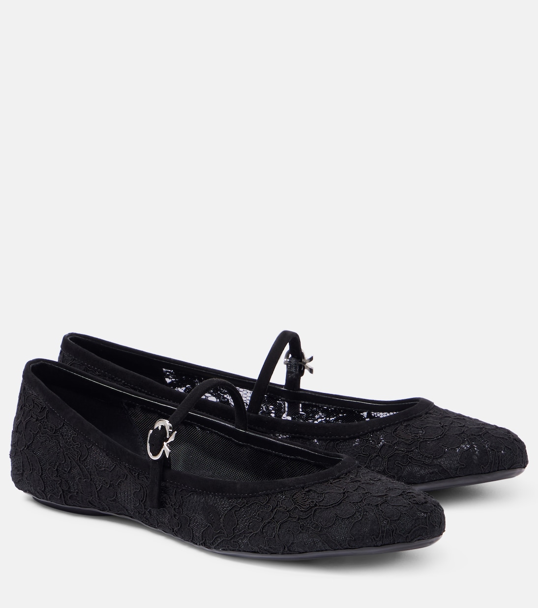 Кружевные балетки MJ с кожаной отделкой Gianvito Rossi, Black+Black+Black