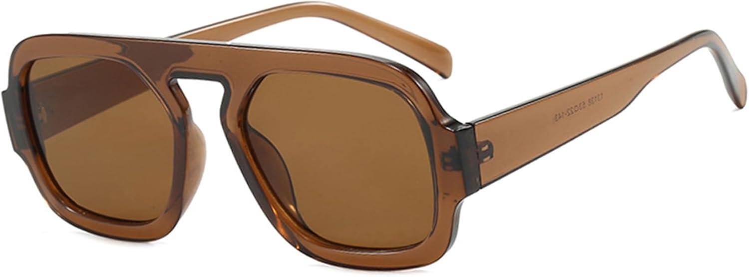 

Модные квадратные солнцезащитные очки-авиаторы для женщин и мужчин в винтажном стиле 70-х годов, дизайнерские солнцезащитные очки с плоской верхней частью Teumire, A09 Transparent Dark Brown Frame/Brown Lens