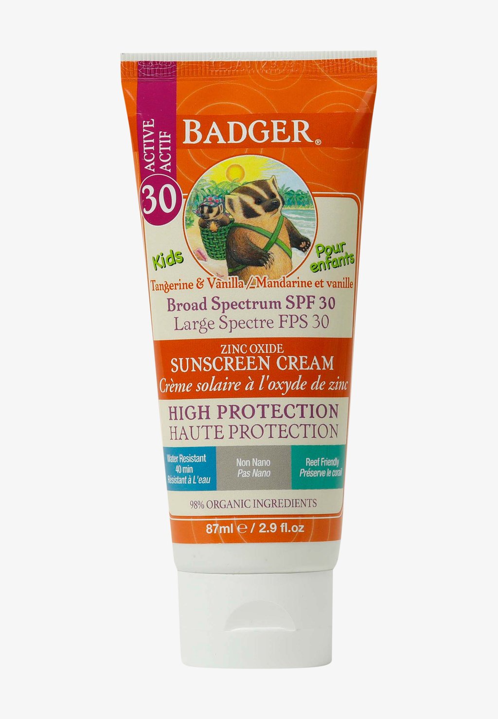 

Защита от солнца SUNSCREEN CREAM SPF 30, KIDS CLEAR ZINC Badger