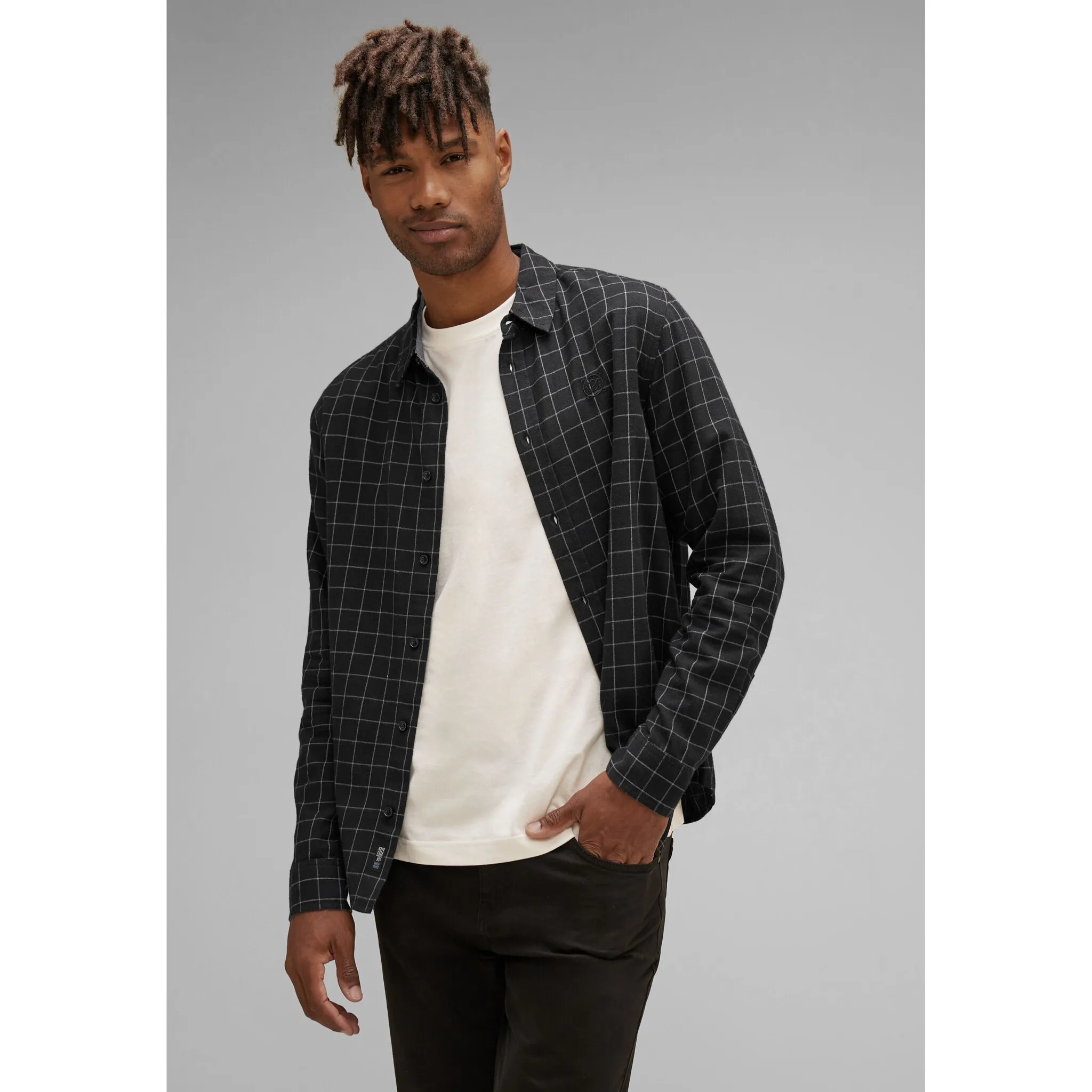 

STREET ONE МУЖСКАЯ рубашка с длинными рукавами и планкой на пуговицах Street One Men, черный