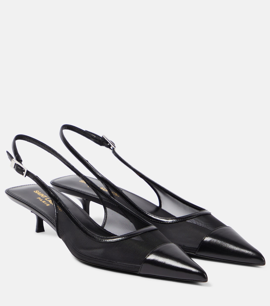 Туфли-лодочки Oxalis 30 с кожаными вставками и ремешком на пятке Saint Laurent, Noir/Noir