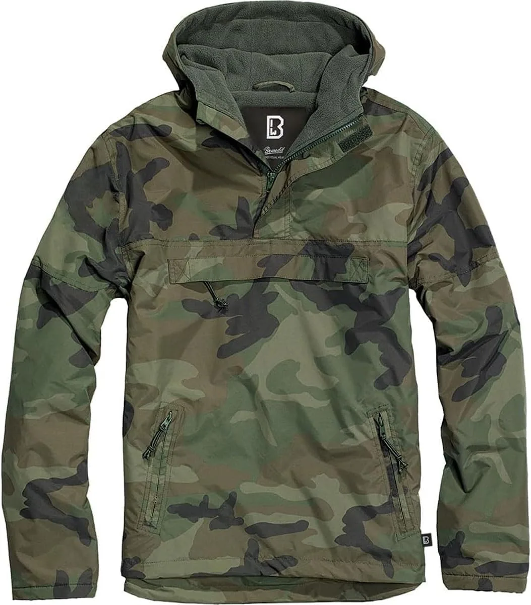 Бренд Brandit Individual Wear мужская ветровка-пуловер с подкладкой из флиса и молнией на четверть - легкая непромокаемая повседневная куртка для улицы, Woodland, S, Woodland