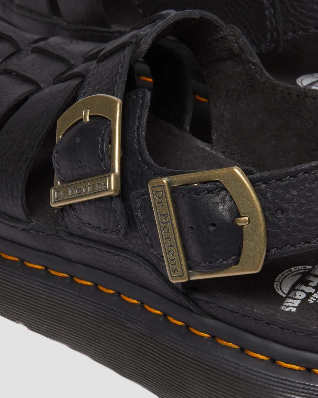 Кожаные сандалии в рыбацком стиле Dr. Martens Wrenlie Grizzly, цвет Black — Grizzly — фото 3