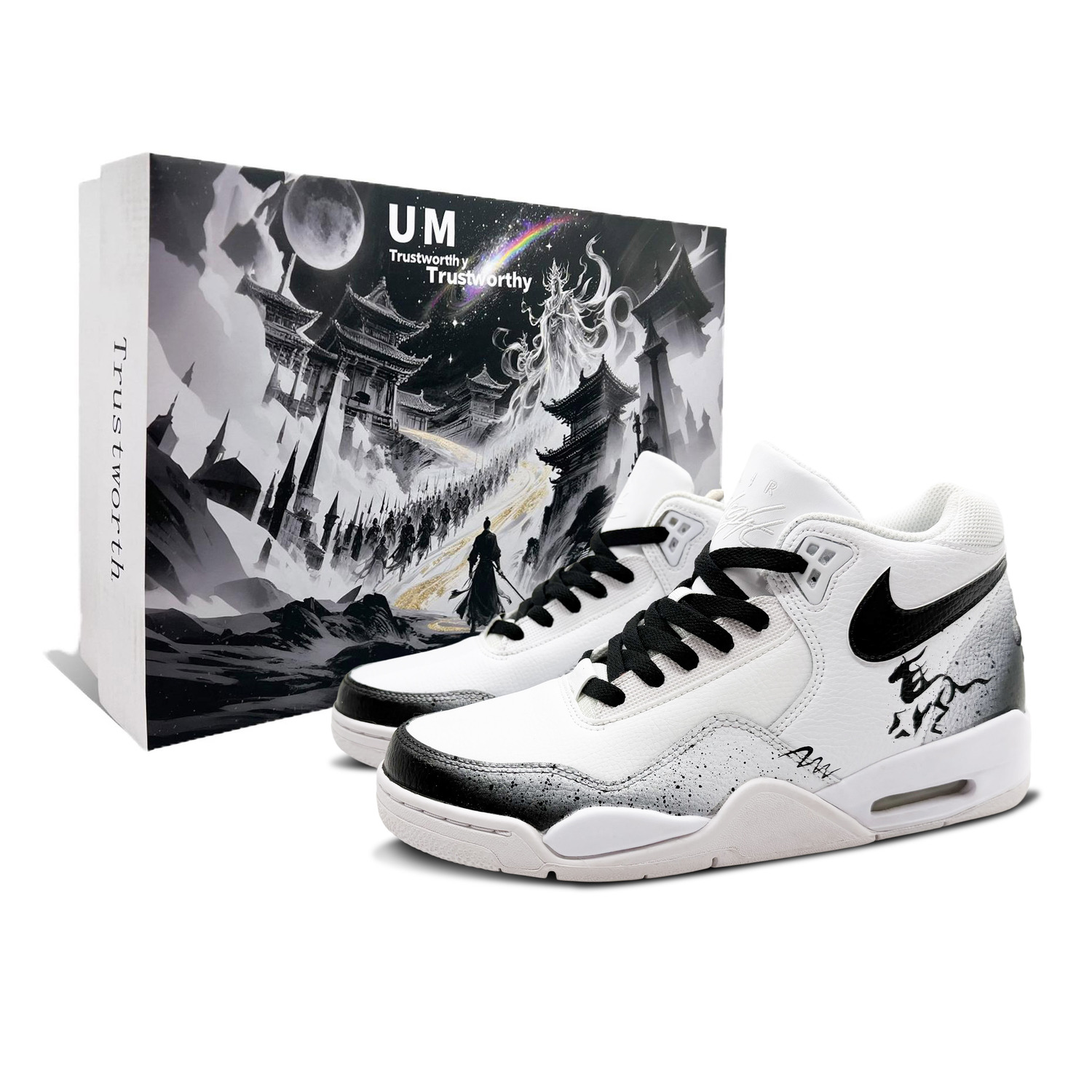 

Кроссовки Flight Legacy Shima Fei Yang, в коробке, ограниченная серия Года Лошади, нескользящие, с покрытием, мид-топ Nike, черный белый