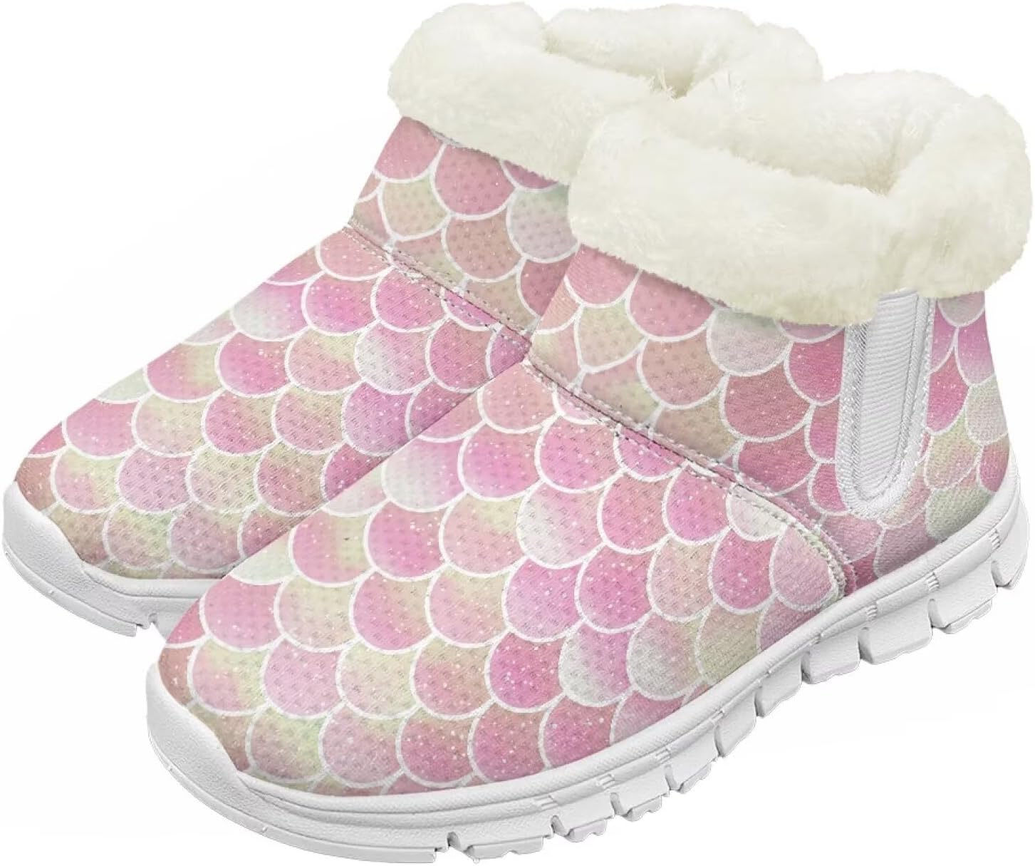 

Детские зимние сапоги для девочек, водонепроницаемые, противоскользящие, для холодной погоды, с искусственным мехом, походные ботинки Goronwyfloyd, Pink Mermaid Scales