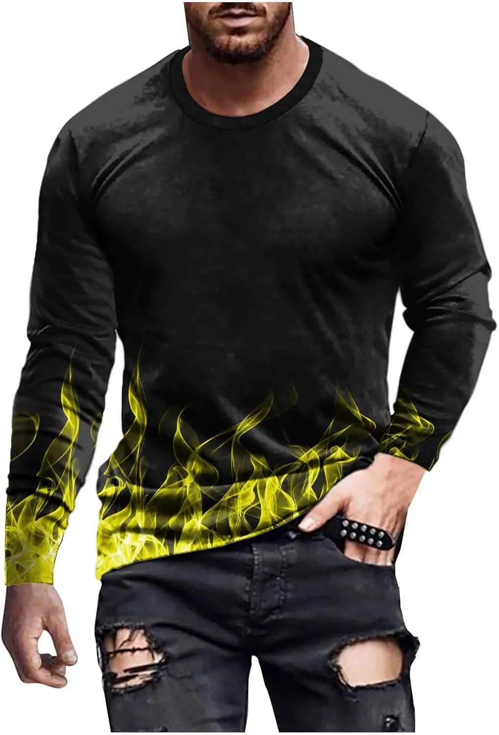 

Футболка с 3D-принтом в виде пламени для мужчин, длинный рукав Sdeycui