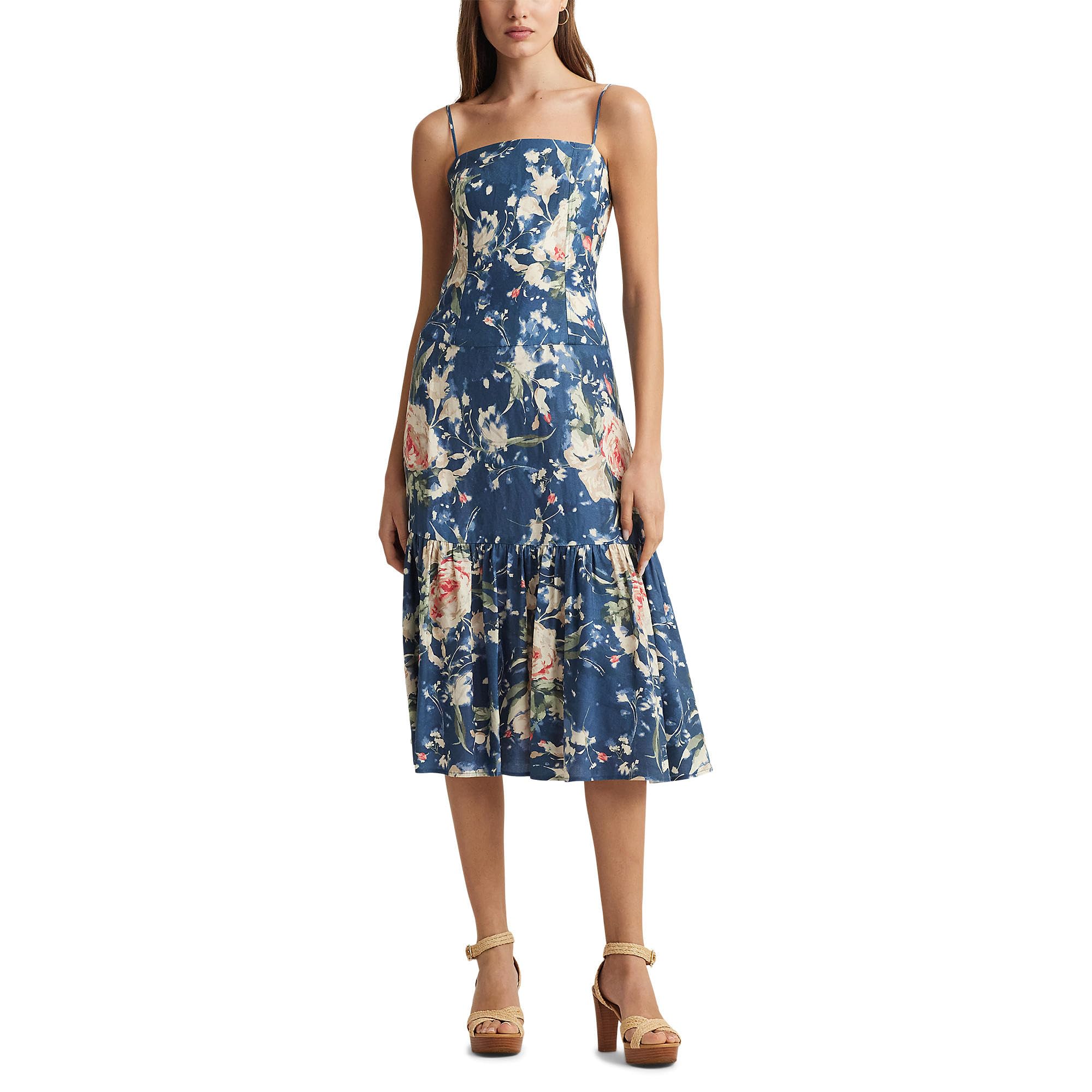 

Платье Lauren Ralph Lauren Floral Linen-Blend Sleeveless Dress, черный мульти