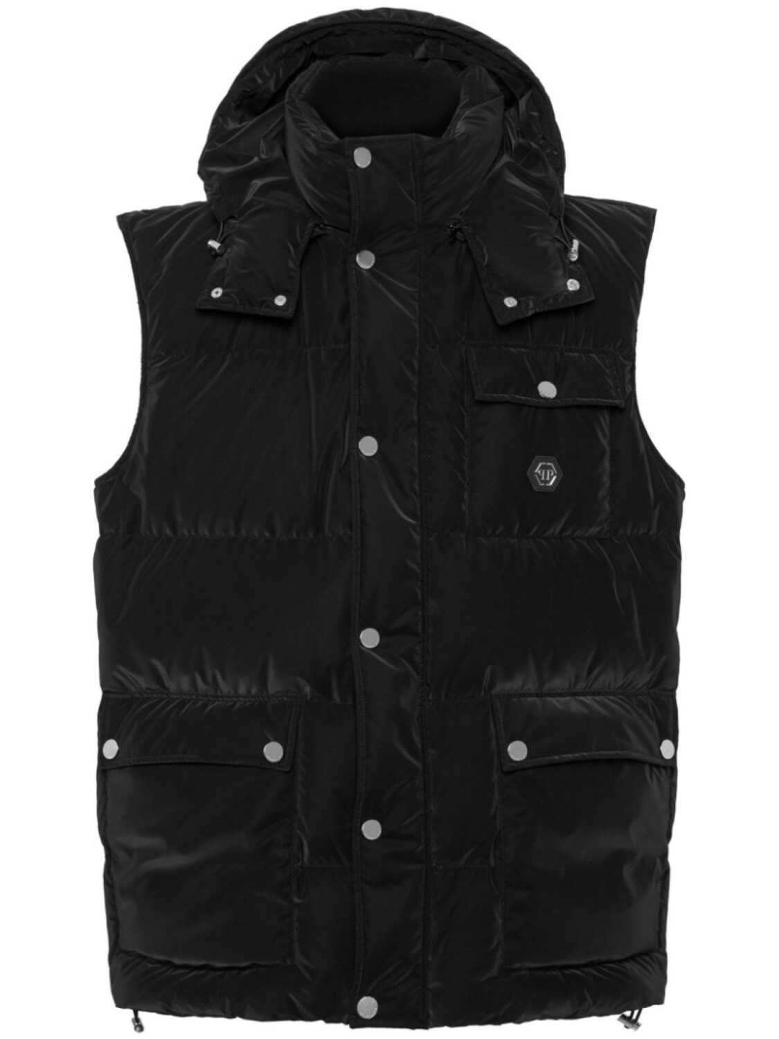 

Philipp Plein дутый жилет с капюшоном и логотипом, черный