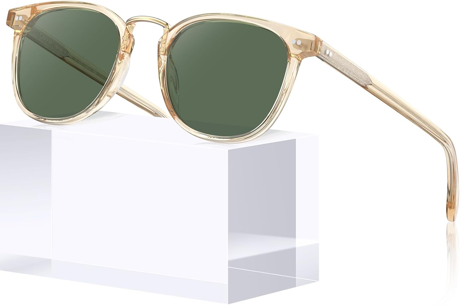 

Женские круглые поляризованные солнцезащитные очки CARFIA из ацетата с маленькой лицевой частью, в стиле ретро, ​​с металлической перемычкой, модель CA5015, 2-2. Transparent Tea Frame Green Lens