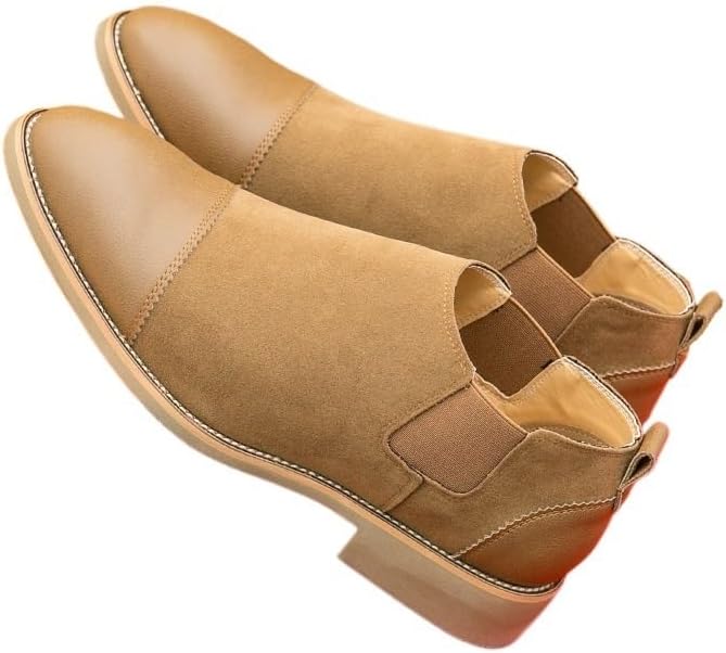 

Мужские повседневные ботинки челси на щиколотку из кожи и замши с аппликациями, классические эластичные ботинки Zestrelax, коричневый