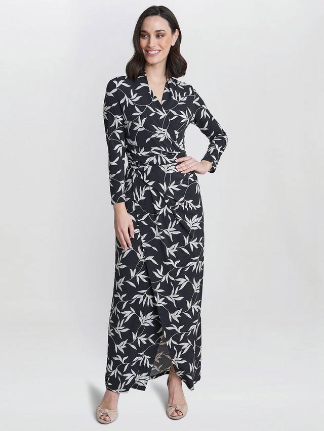 

Макси-платье с запахом из нефритового джерси Gina Bacconi, цвет Black/Off White