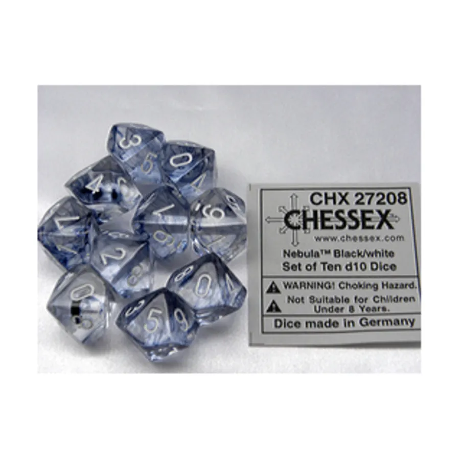 

d10 Черный с белым (10), Dice - Nebula (Chessex)
