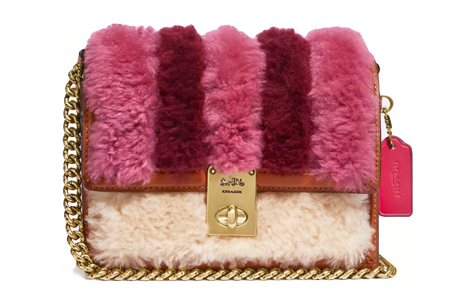 

COACH Хатон плюшевая кожа маленькая квадратная сумка на цепочке через плечо женская розовая белая