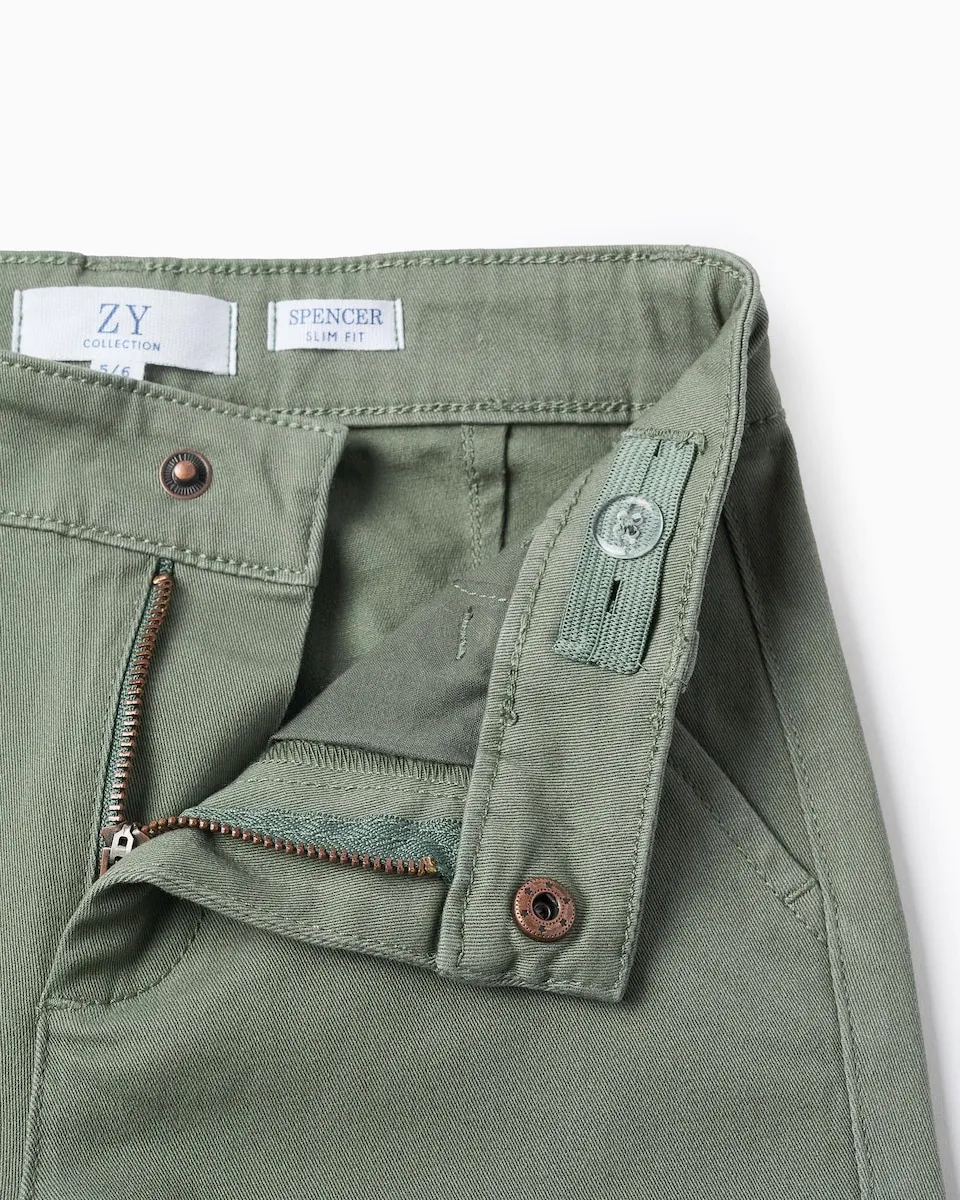 Китайские детские брюки из саржи slim fit Zippy, темно-зеленый — фото 3