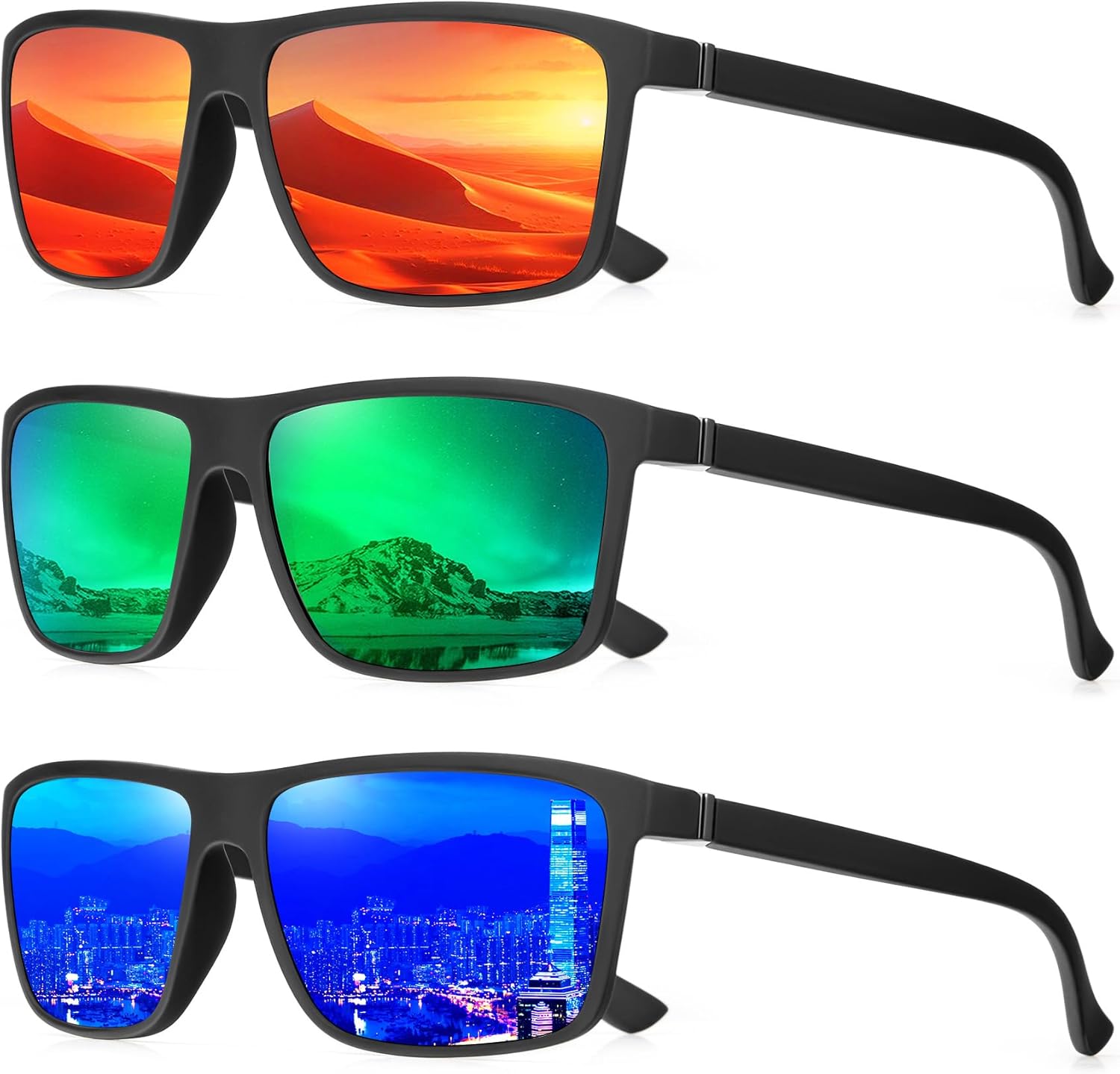 

Мужские поляризованные солнцезащитные очки NSSIW: классические солнцезащитные очки с защитой UV400 для вождения, рыбалки, гольфа, комплект из 3 штук, Green+red+dark Blue