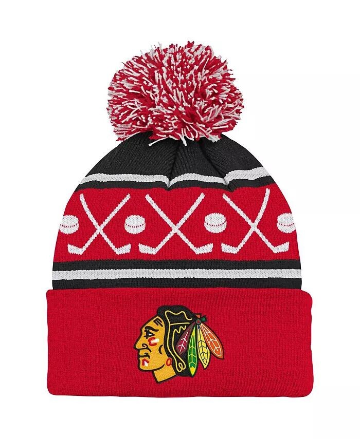 

Красная вязаная шапка Chicago Blackhawks Face-Off с манжетами и помпоном для мальчиков и девочек Outerstuff