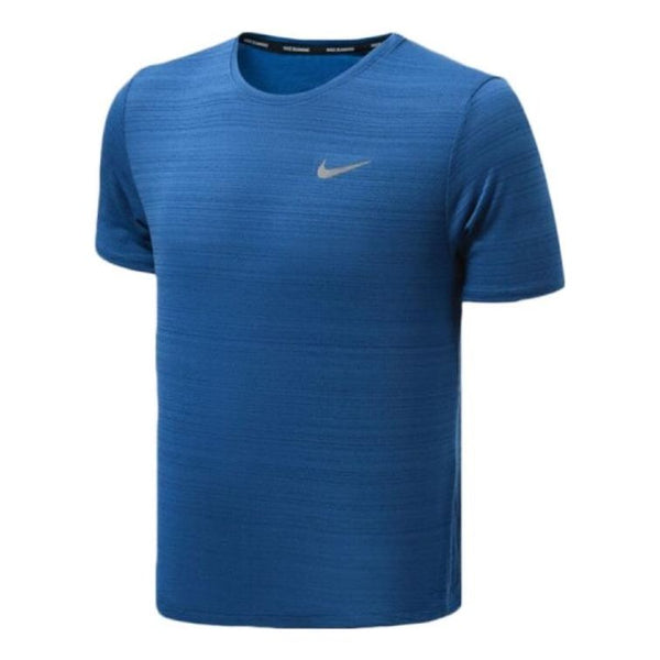 

Футболка Men's Nike Dri-fit Miler Solid Color Logo Luminous Crew Neck Running Short Sleeve Blue T-Shirt, синий