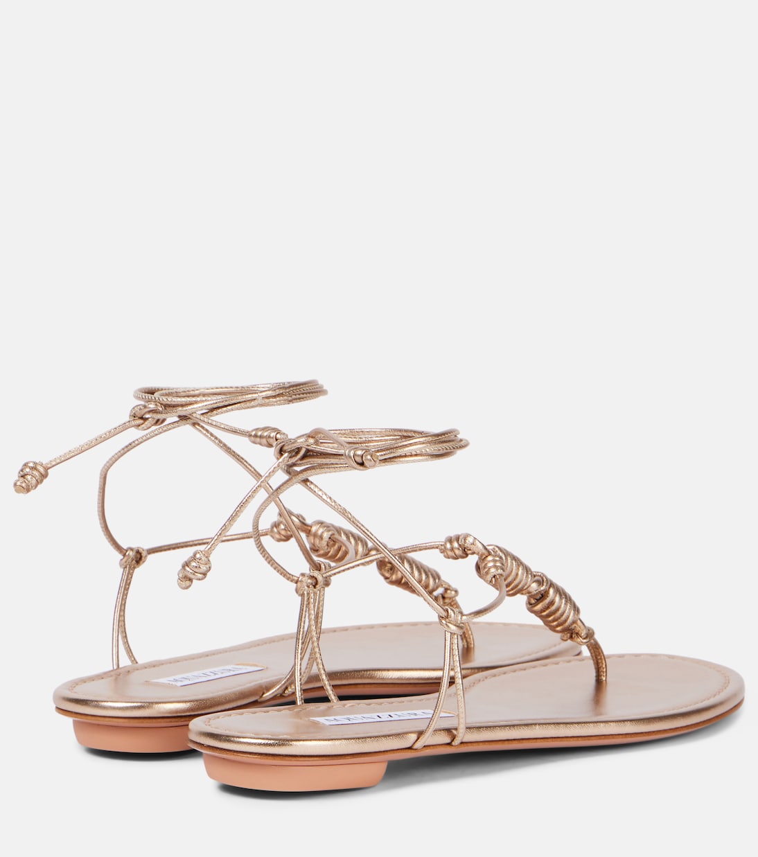 Сандалии Oaxaca из металлизированной кожи Aquazzura, Light Copper — фото 2