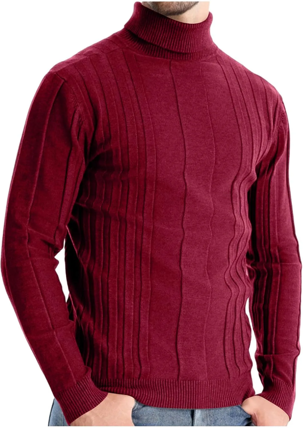 

Мужской водолазка с длинным рукавом, рифленая вязка, slim fit AQAYL