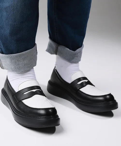 Мужские лоферы из натуральной кожи комбинированные Dunk White Combi Penny Loafers BRENOWELT — фото 3