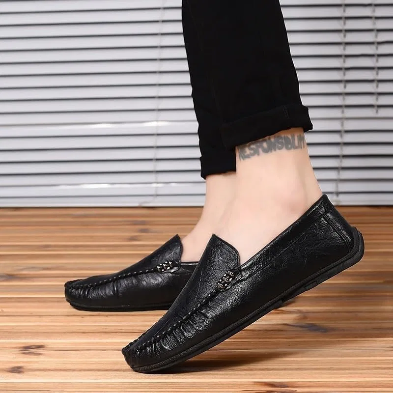 Лоферы кожаные искусственные мужские, Slip On, черный UOPYNE — фото 2