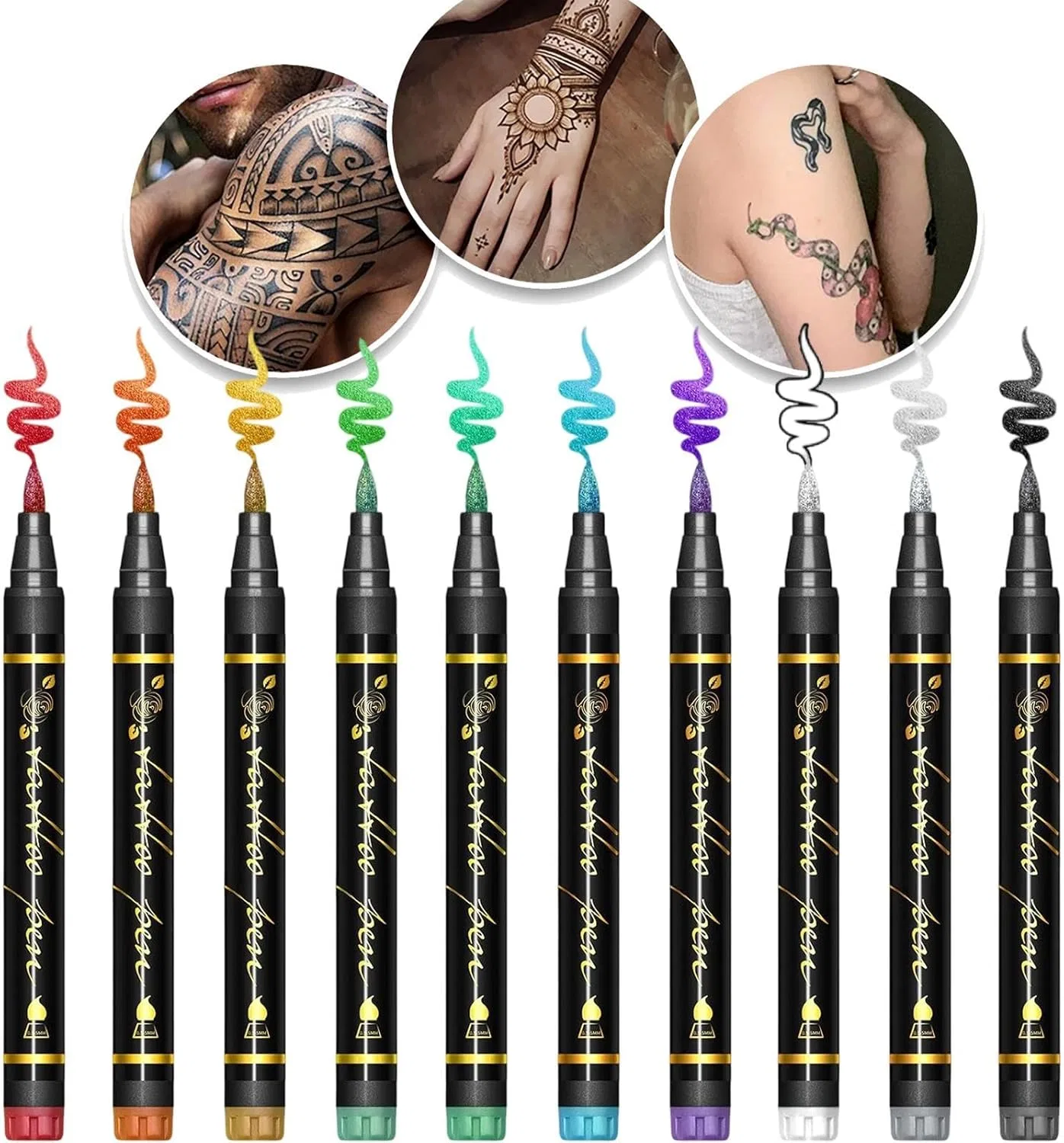 Набор маркеров для тела Metallic Tattoo Pens, 10 цветов — фото 2