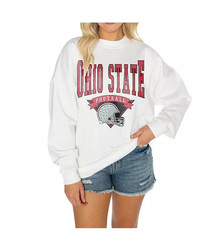 

Женская белая флисовая толстовка Ohio State Buckeyes Good Vibes Premium с заниженными плечами Gameday Couture