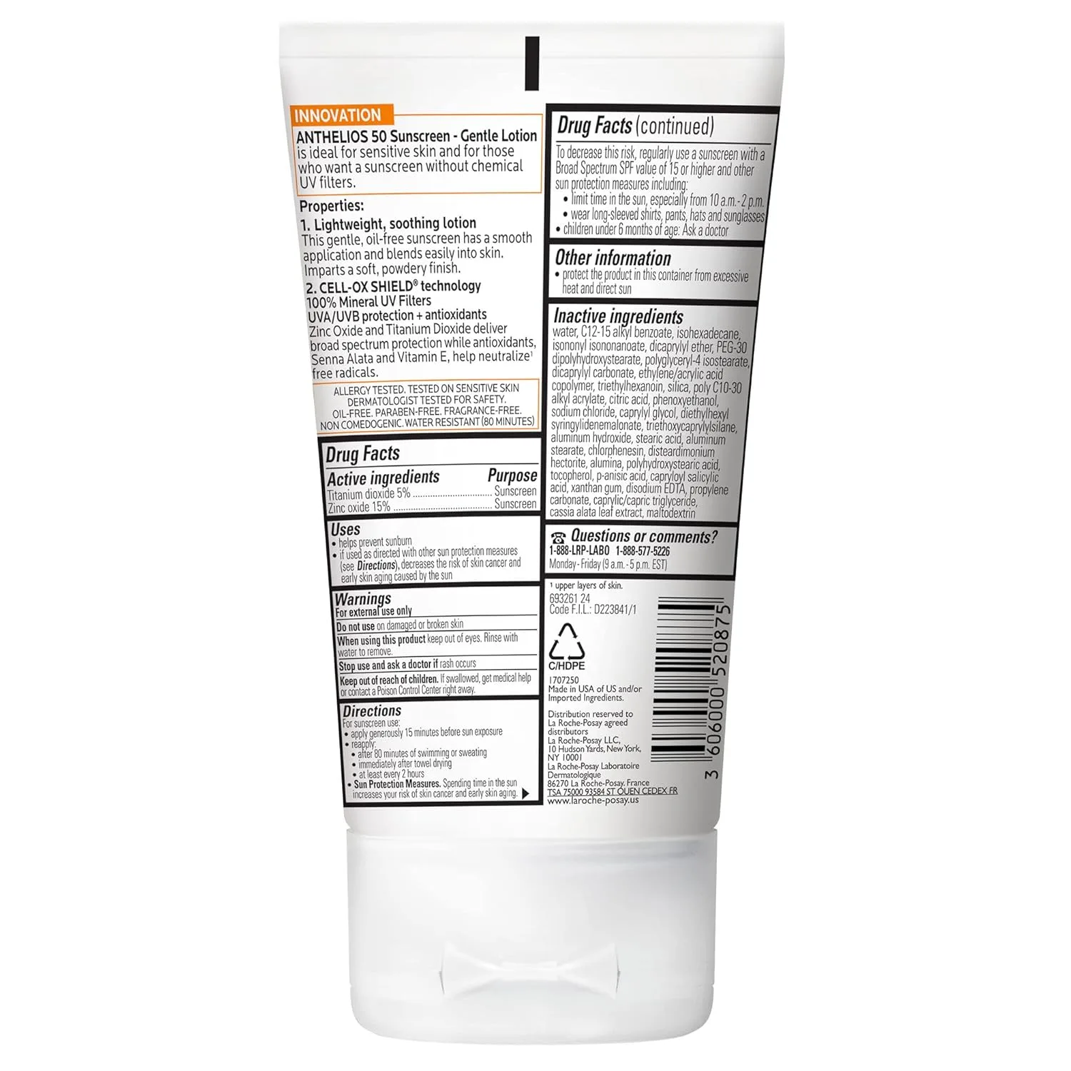 La Roche-Posay Anthelios Mineral Sunscreen SPF 50 Gentle Lotion, широкий спектр SPF + антиоксиданты, солнцезащитное средство для лица и тела, диоксид титана и оксид цинка, без оксибензона, без масел 118 мл, white — фото 2