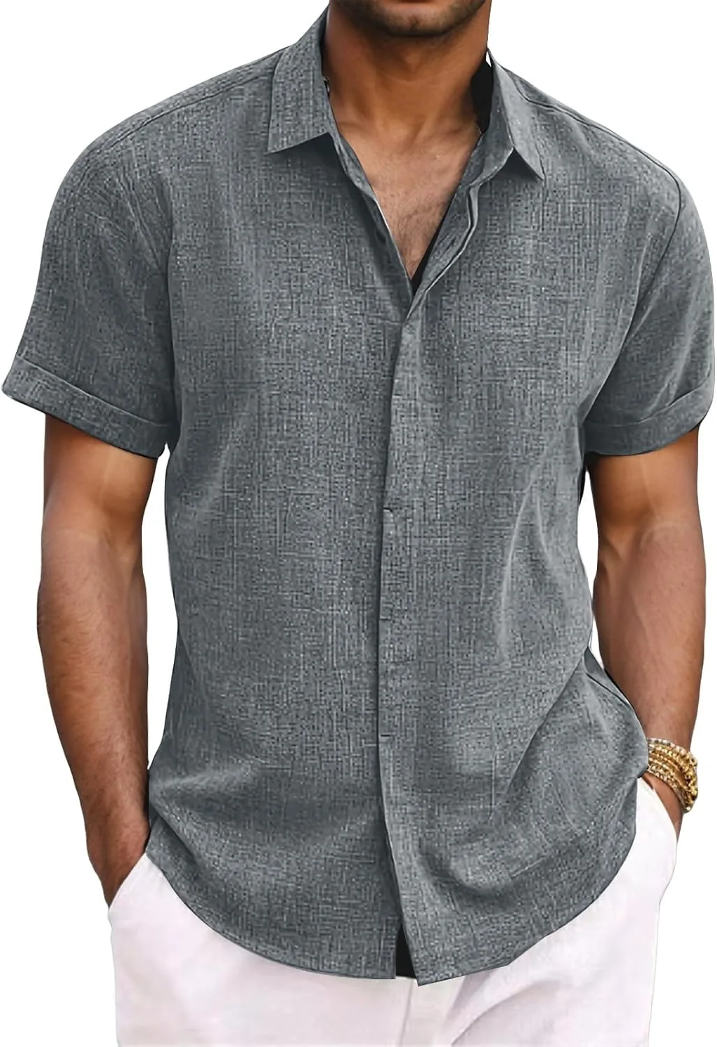 

Мужская рубашка с коротким рукавом и воротником-стойкой