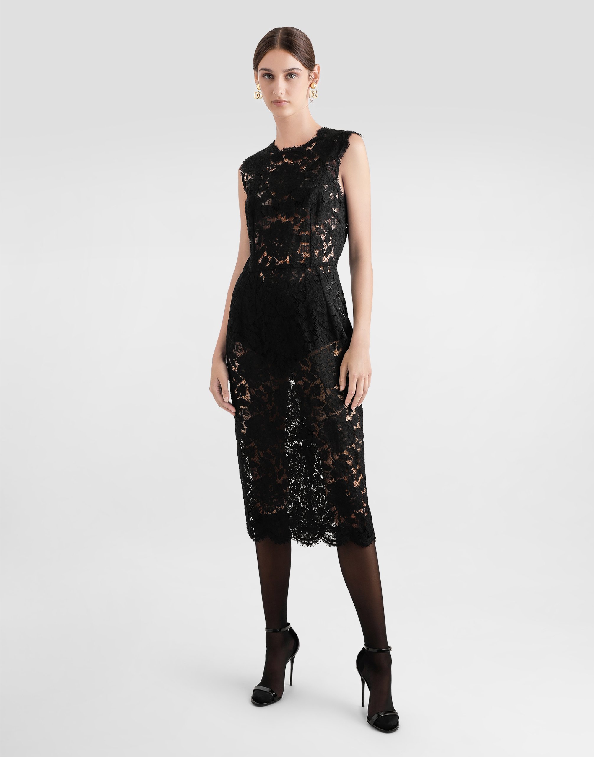Фирменное миди-платье из эластичного кружева Dolce & Gabbana, черный — фото 2