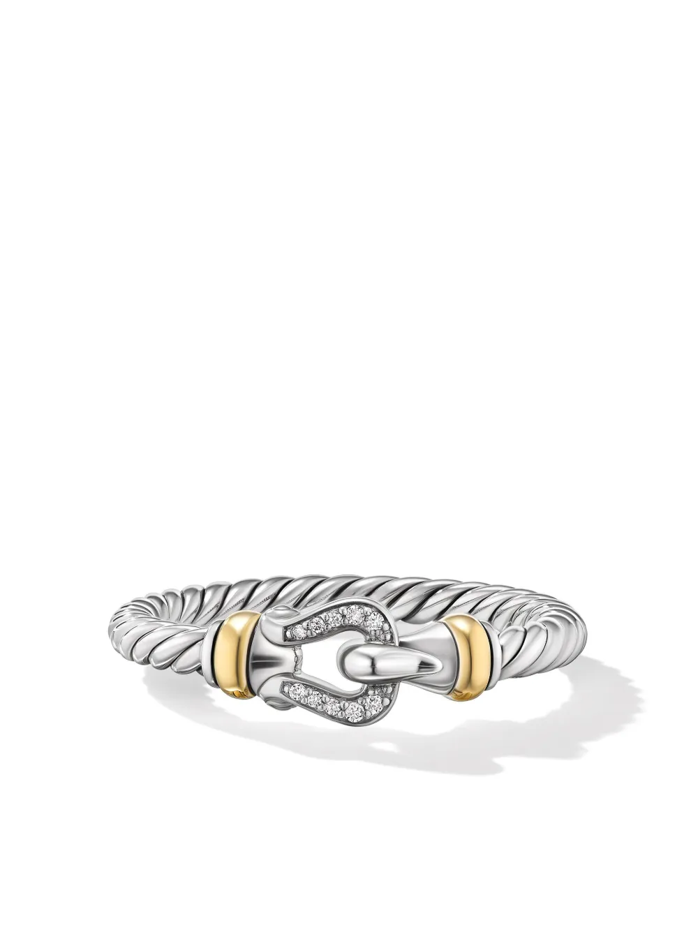 

Кольцо Petite Buckle из желтого золота и серебра с бриллиантами (2 мм) David Yurman, серебяный