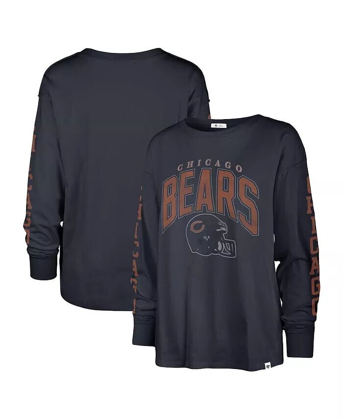 

Женская темно-синяя рваная футболка с длинными рукавами Chicago Bears Tom Cat '47 Brand