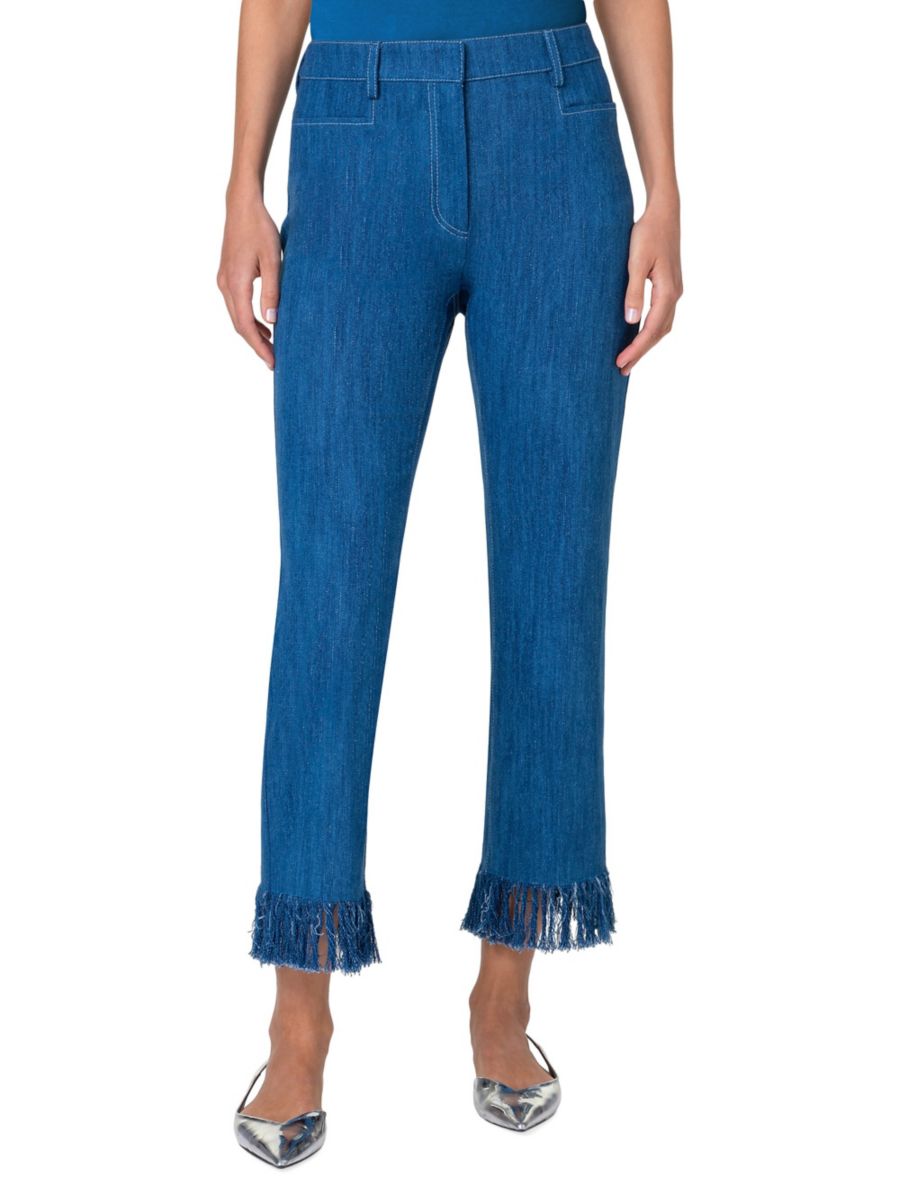

Узкие брюки Marcy с бахромой на манжетах Akris punto, цвет Blue Denim