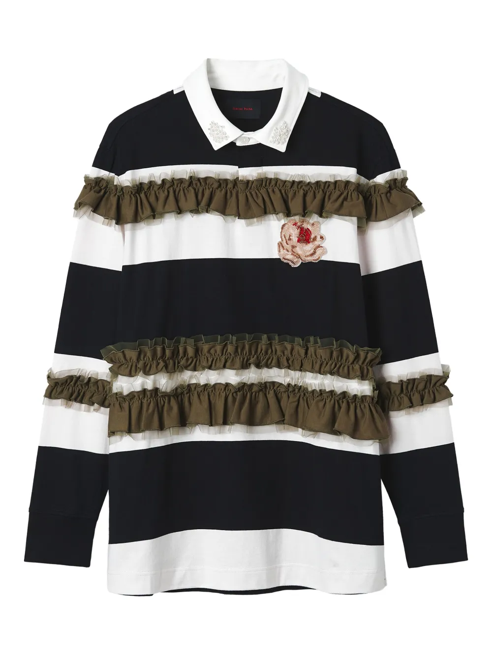 

Поло в полоску с отделкой рюшами Simone Rocha, черный