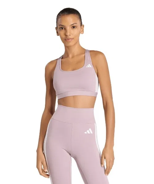 Бюстгальтер для тренировок средней поддержки adidas Optimum Essential Workout Three Stripes Medium Support Bra, дымчато-розовый