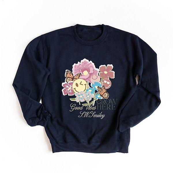 

SWSmiley good vibes grow here flowers - женский графический свитшот Simply Sage Market, True Navy