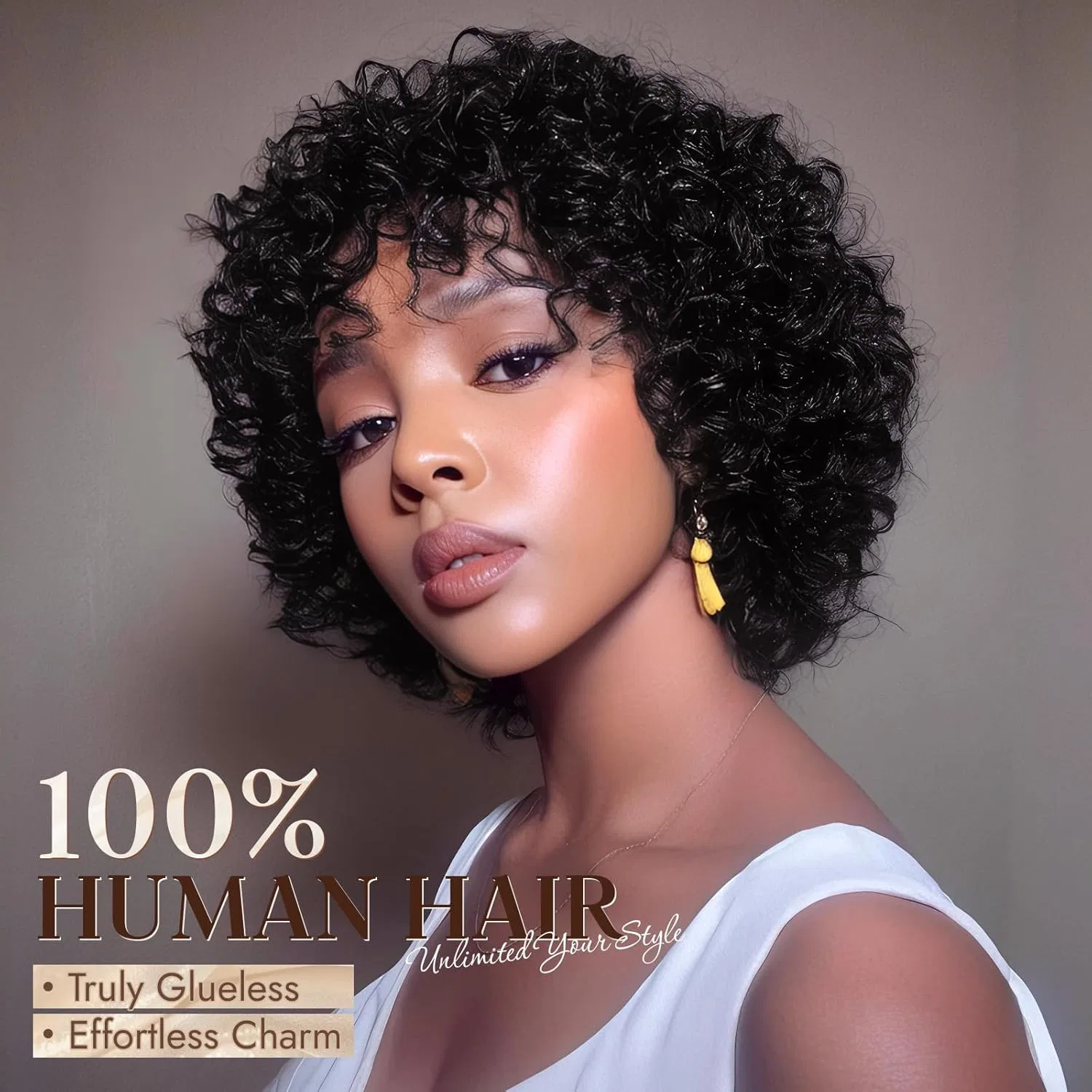 Короткий кудрявый парик из натуральных волос RUWISS Kinky Curly Afro Ruwiss, Natural Black — фото 2
