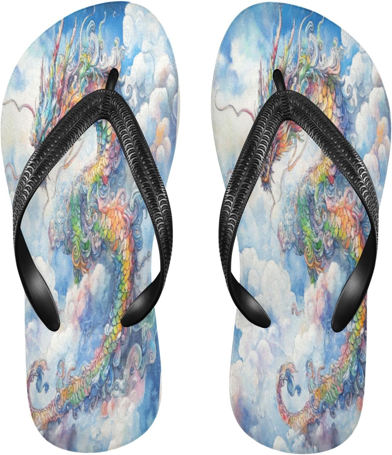 

Женские и мужские пляжные шлепанцы с цветным рисунком драконов, резиновые нескользящие летние тапочки для душа и прогулок Sinestour, Colorful Dragon Clouds