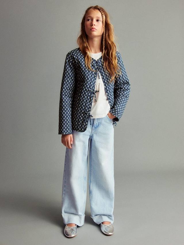 

Детские джинсы с потертостями и широкими штанинами Mango, Light Blue