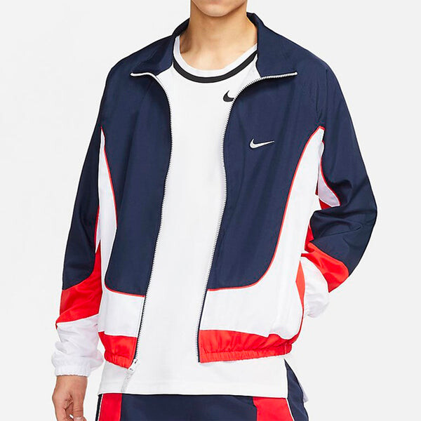 Куртка throwback colorblock woven sports basketball stand collar jacket navy blue dark blue Nike, синий — фото 3