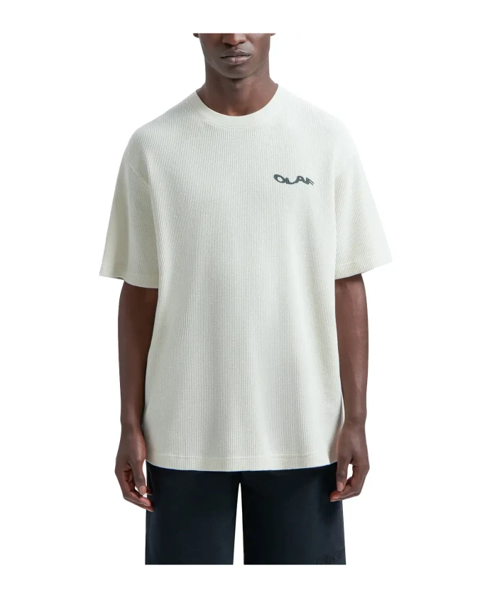

Футболка с волнистым вафельным рисунком, кремового цвета. Olaf Hussein, белый