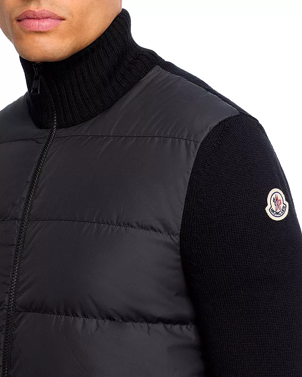Вязаный кардиган, пуховая куртка Moncler, черный — фото 4