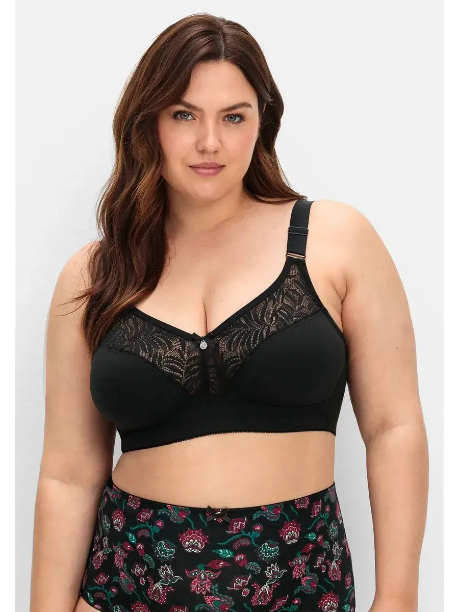 

Бюстгальтер Sheego без косточек "больших размеров" с кружевом и мягкими чашками, черный